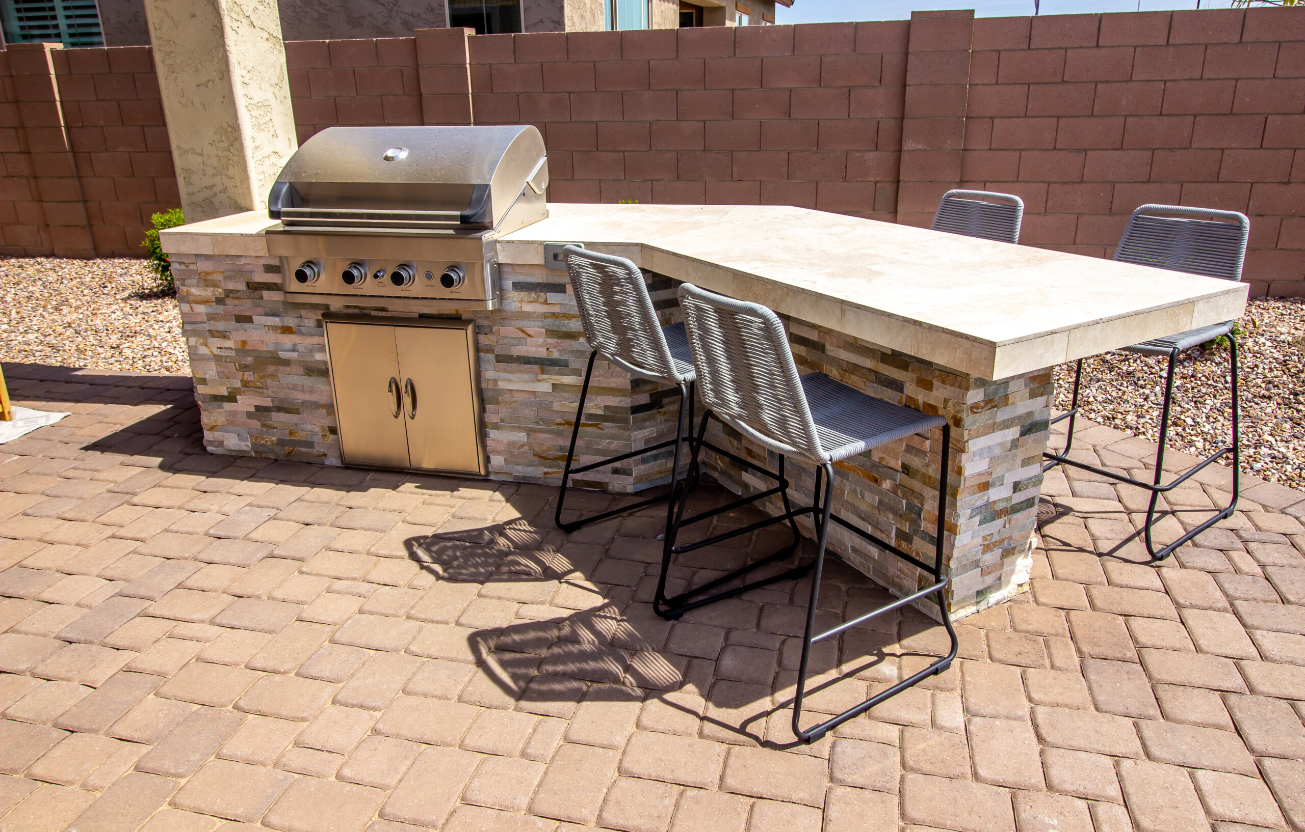 Outside BBQ Station With Four Bar Stools